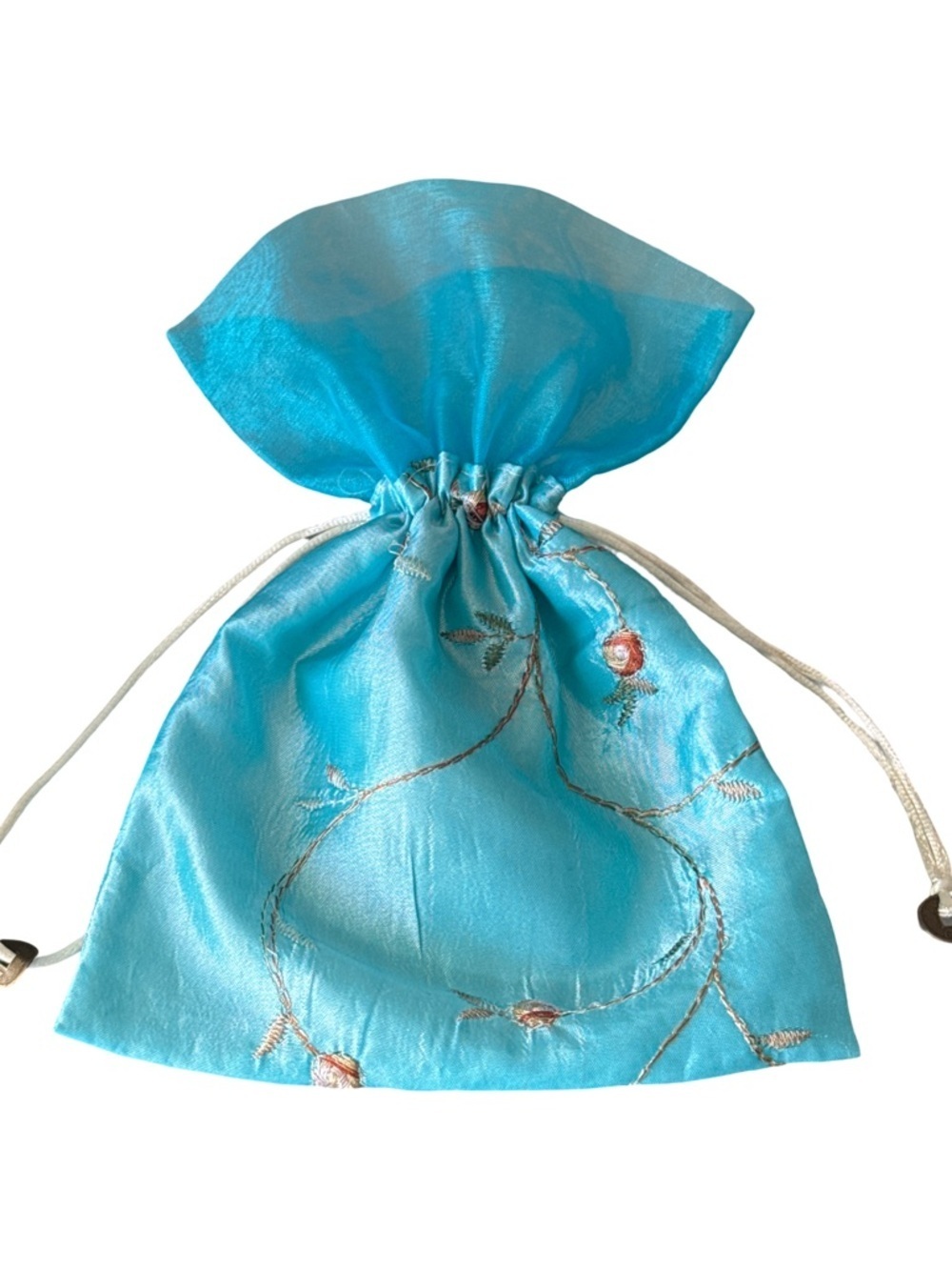 Source Unknown Turquoise Embroidered Drawstring Pouch